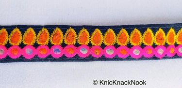 Mirrored Fabric Trim In Beige And Brown / Black and Orange / Beige And Red / Red And Blue, Approx. 30mm Wide - 210119L390/91/92/93